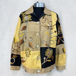 Indigo Moon Embroidered Sunflower Patchwork Jacket‎ Retro Boho Bohemian sz XS